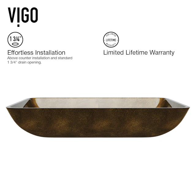 Glass Rectangular Vessel Bathroom Sink in Gold with Duris Faucet and Pop-Up Drain - angle 5 - other