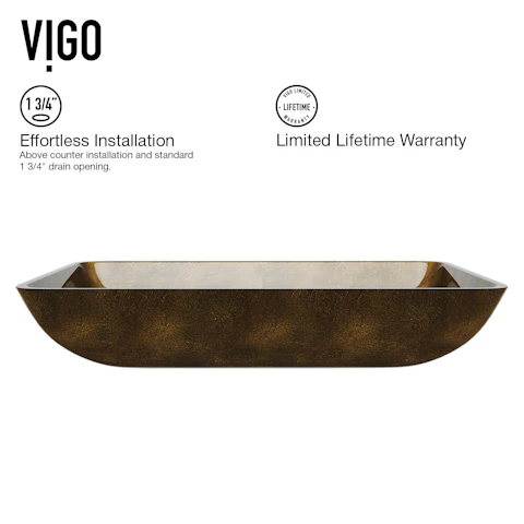 Glass Rectangular Vessel Bathroom Sink in Gold with Duris Faucet and Pop-Up Drain - image 5 - other