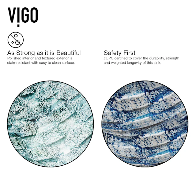 Glass Round Vessel Bathroom Sink in Oceania Blue with Linus Faucet and Pop-Up Drain - angle 6 - other
