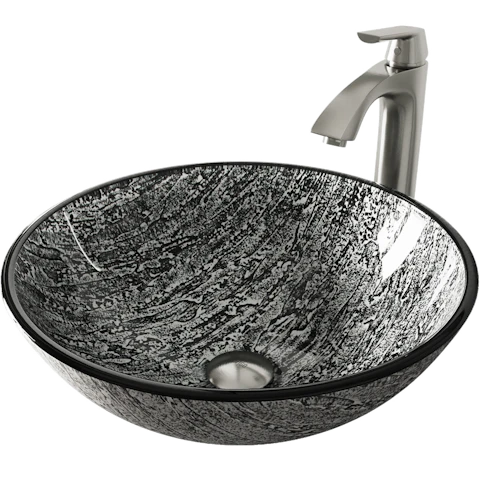 Glass Round Vessel Bathroom Sink in Titanium Gray with Linus Faucet and Pop-Up Drain - image 1 - other
