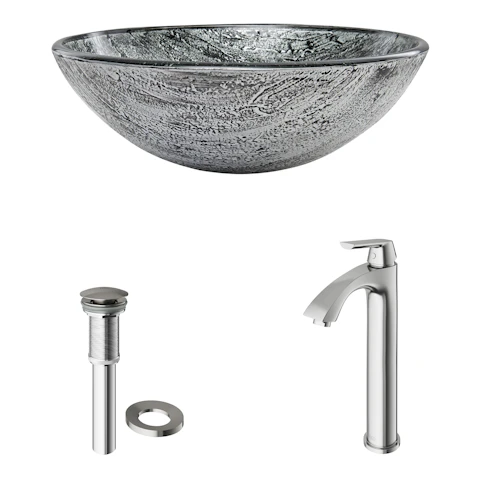 Glass Round Vessel Bathroom Sink in Titanium Gray with Linus Faucet and Pop-Up Drain - image 4 - other