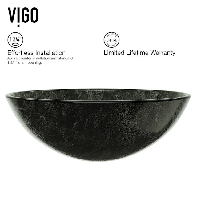 Glass Round Vessel Bathroom Sink in Onyx Gray with Duris Faucet and Pop-Up Drain - angle 5 - other