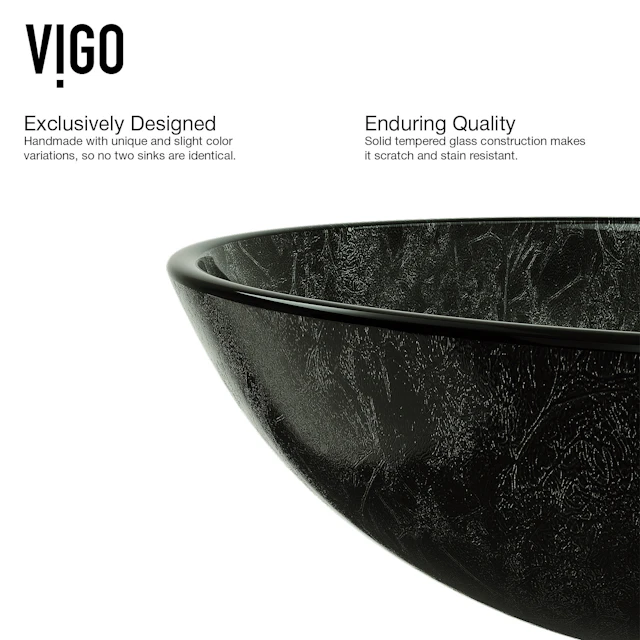 Glass Round Vessel Bathroom Sink in Onyx Gray with Duris Faucet and Pop-Up Drain - angle 7 - other