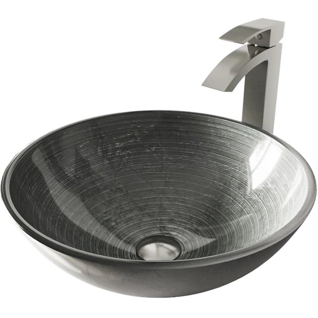 Glass Round Vessel Bathroom Sink in Silver with Duris Faucet and Pop-Up Drain - angle 1 - other
