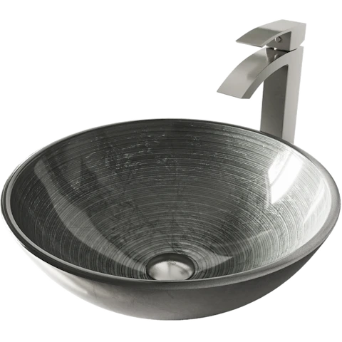 Glass Round Vessel Bathroom Sink in Silver with Duris Faucet and Pop-Up Drain - image 1 - other