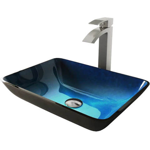 Glass Rectangular Vessel Bathroom Sink in Turquoise Blue with Duris Faucet and Pop-Up Drain - image 1 - other