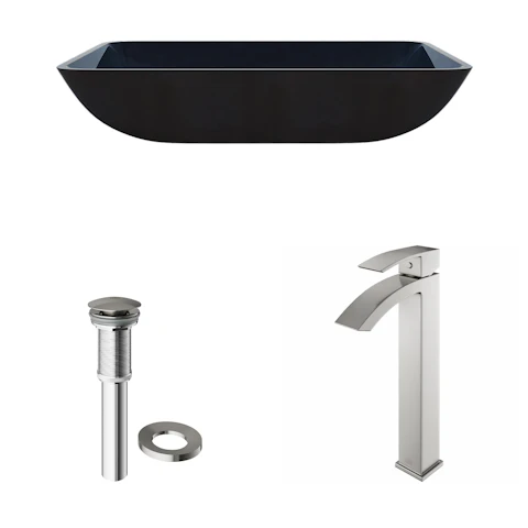 Glass Rectangular Vessel Bathroom Sink in Turquoise Blue with Duris Faucet and Pop-Up Drain - image 4 - other