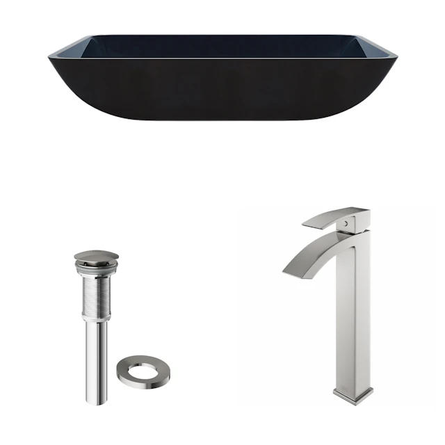 Glass Rectangular Vessel Bathroom Sink in Turquoise Blue with Duris Faucet and Pop-Up Drain - image 4 - other