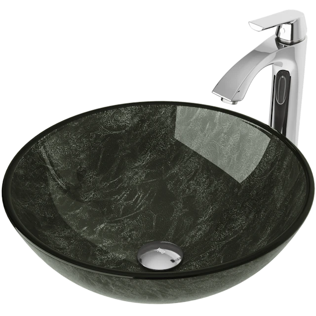 Glass Round Vessel Bathroom Sink in Onyx Gray with Linus Faucet and Pop-Up Drain - image 1 - other