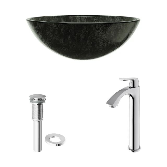 Glass Round Vessel Bathroom Sink in Onyx Gray with Linus Faucet and Pop-Up Drain - image 4 - other