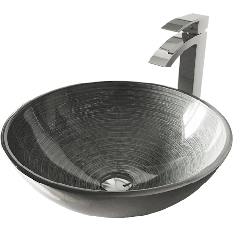 Glass Round Vessel Bathroom Sink in Silver with Duris Faucet and Pop-Up Drain - image 1 - other