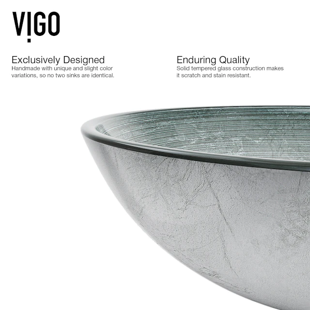 Glass Round Vessel Bathroom Sink in Silver with Duris Faucet and Pop-Up Drain - angle 7 - other