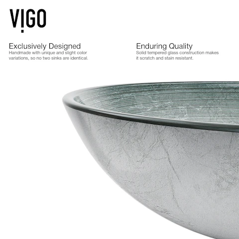 Glass Round Vessel Bathroom Sink in Silver with Duris Faucet and Pop-Up Drain - image 7 - other