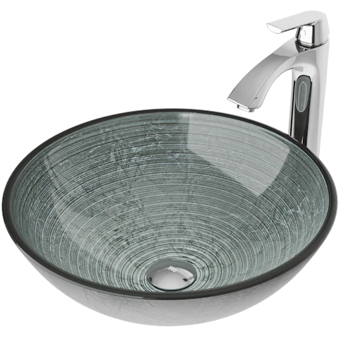 Glass Round Vessel Bathroom Sink in Silver with Linus Faucet and Pop-Up Drain - image 1 - other