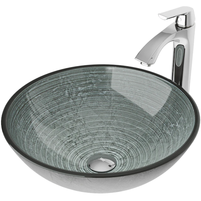 Glass Round Vessel Bathroom Sink in Silver with Linus Faucet and Pop-Up Drain - image 1 - other