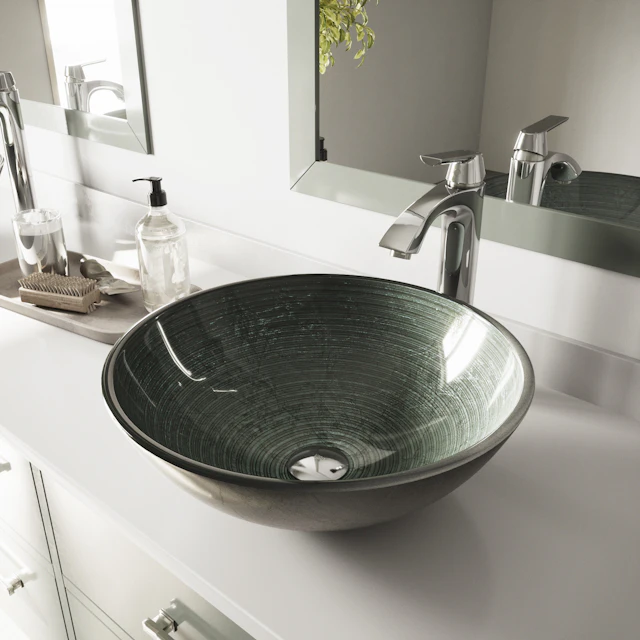 Glass Round Vessel Bathroom Sink in Silver with Linus Faucet and Pop-Up Drain - image 3 - other