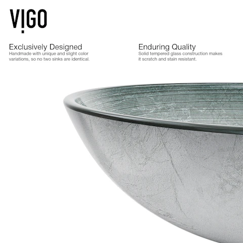 Glass Round Vessel Bathroom Sink in Silver with Linus Faucet and Pop-Up Drain - image 7 - other