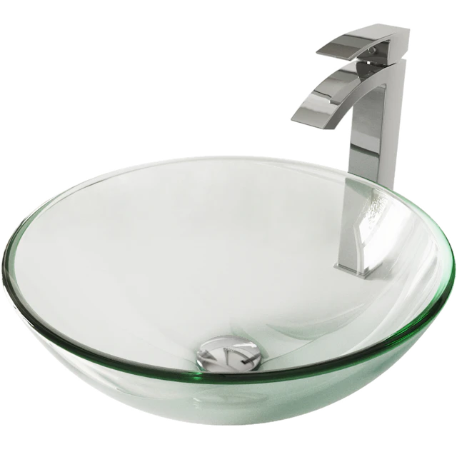 Glass Round Vessel Bathroom Sink in Iridescent with Duris Faucet and Pop-Up Drain - angle 1 - other