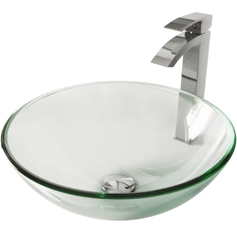 Glass Round Vessel Bathroom Sink in Iridescent with Duris Faucet and Pop-Up Drain - image 1 - other