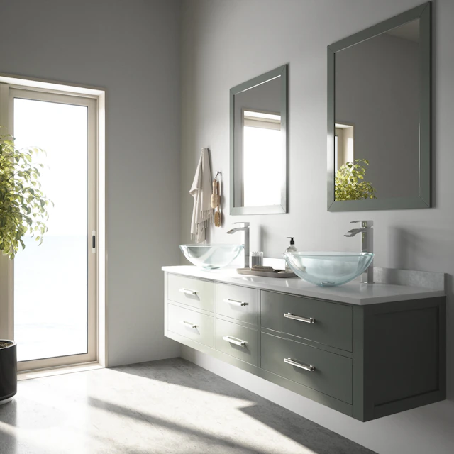 Glass Round Vessel Bathroom Sink in Iridescent with Duris Faucet and Pop-Up Drain - angle 2 - other