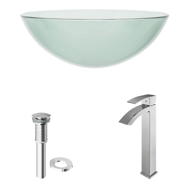 Glass Round Vessel Bathroom Sink in Iridescent with Duris Faucet and Pop-Up Drain - angle 4 - other