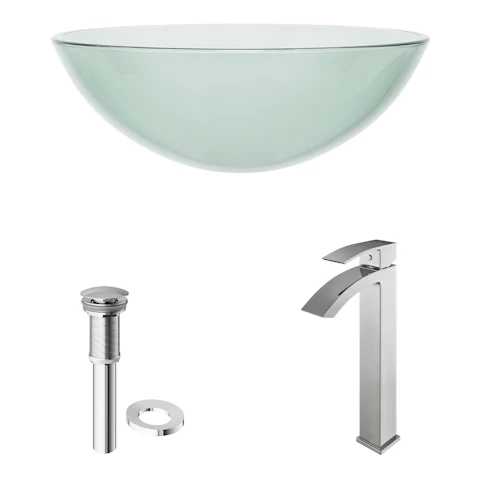 Glass Round Vessel Bathroom Sink in Iridescent with Duris Faucet and Pop-Up Drain - image 4 - other