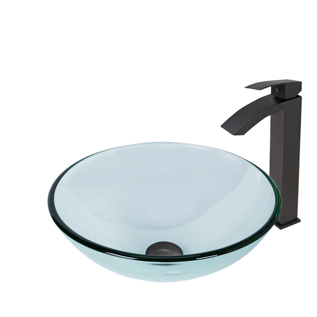 Glass Round Vessel Bathroom Sink in Iridescent with Duris Faucet and Pop-Up Drain - angle 1 - other