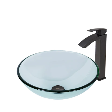 Glass Round Vessel Bathroom Sink in Iridescent with Duris Faucet and Pop-Up Drain - image 1 - other