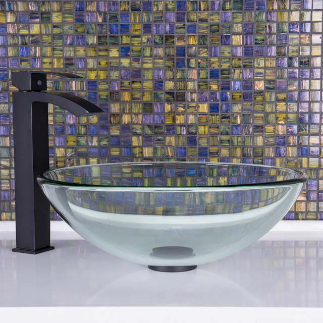 Glass Round Vessel Bathroom Sink in Iridescent with Duris Faucet and Pop-Up Drain - image 2 - other