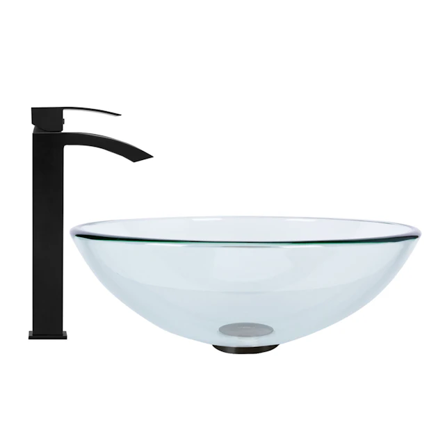 Glass Round Vessel Bathroom Sink in Iridescent with Duris Faucet and Pop-Up Drain - angle 5 - other