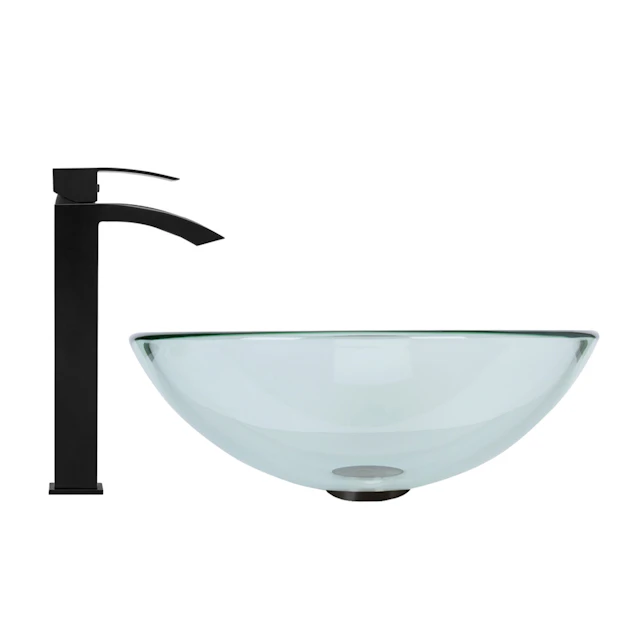 Glass Round Vessel Bathroom Sink in Iridescent with Duris Faucet and Pop-Up Drain - angle 6 - other