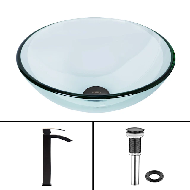Glass Round Vessel Bathroom Sink in Iridescent with Duris Faucet and Pop-Up Drain - angle 7 - other