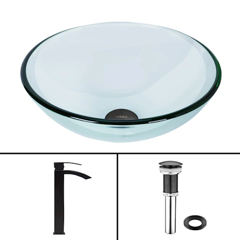 Glass Round Vessel Bathroom Sink in Iridescent with Duris Faucet and Pop-Up Drain - image 7 - other