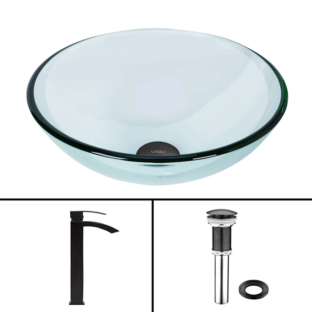 Glass Round Vessel Bathroom Sink in Iridescent with Duris Faucet and Pop-Up Drain - image 7 - other