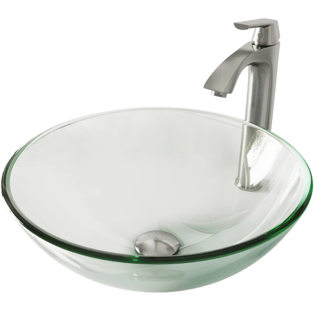 Glass Round Vessel Bathroom Sink in Iridescent with Linus Faucet and Pop-Up Drain - angle 1 - other