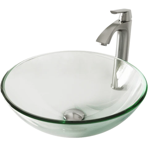 Glass Round Vessel Bathroom Sink in Iridescent with Linus Faucet and Pop-Up Drain - image 1 - other