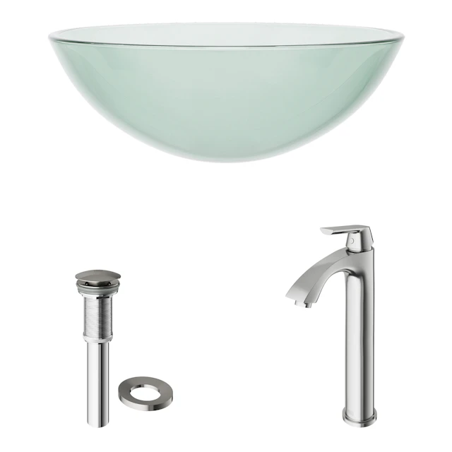 Glass Round Vessel Bathroom Sink in Iridescent with Linus Faucet and Pop-Up Drain - angle 4 - other