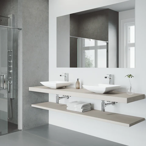 Matte Stone Hibiscus Composite Square Vessel Bathroom Sink in White with Amada Faucet and Pop-Up Drain - image 2 - other