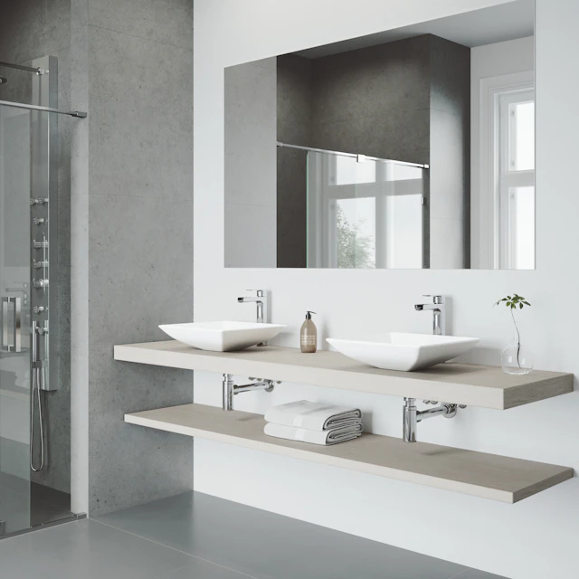 Matte Stone Hibiscus Composite Square Vessel Bathroom Sink in White with Amada Faucet and Pop-Up Drain - image 2 - other