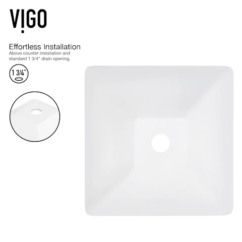 Matte Stone Hibiscus Composite Square Vessel Bathroom Sink in White with Amada Faucet and Pop-Up Drain - image 5 - other