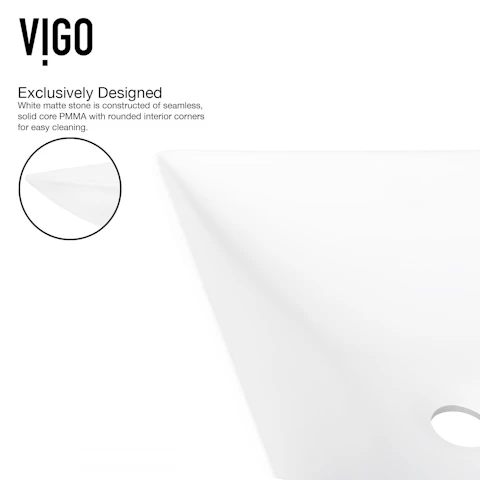 Matte Stone Hibiscus Composite Square Vessel Bathroom Sink in White with Amada Faucet and Pop-Up Drain - image 7 - other