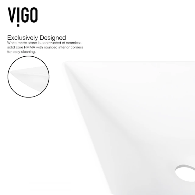 Matte Stone Hibiscus Composite Square Vessel Bathroom Sink in White with Amada Faucet and Pop-Up Drain - image 7 - other