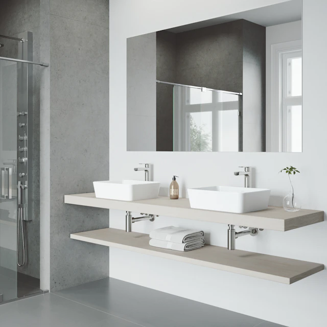 Matte Stone Marigold Composite Rectangular Vessel Bathroom Sink in White with Faucet and Pop-Up Drain - angle 2 - other