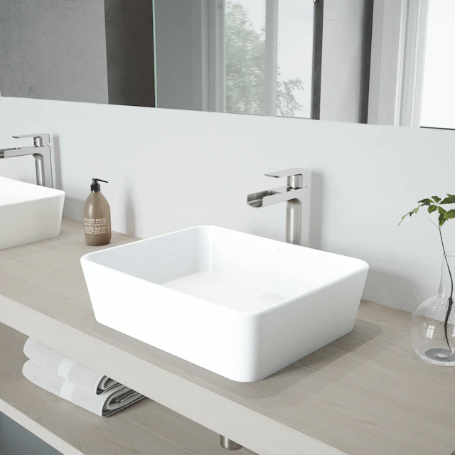 Matte Stone Marigold Composite Rectangular Vessel Bathroom Sink in White with Faucet and Pop-Up Drain - image 3 - other