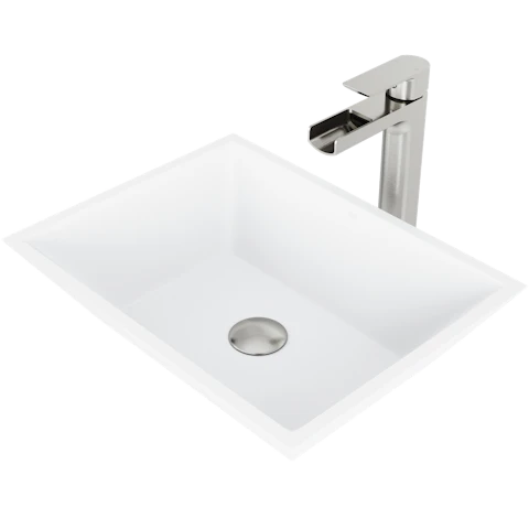 Matte Stone Vinca Composite Rectangular Vessel Bathroom Sink in White with Faucet and Pop-Up Drain - image 1 - other