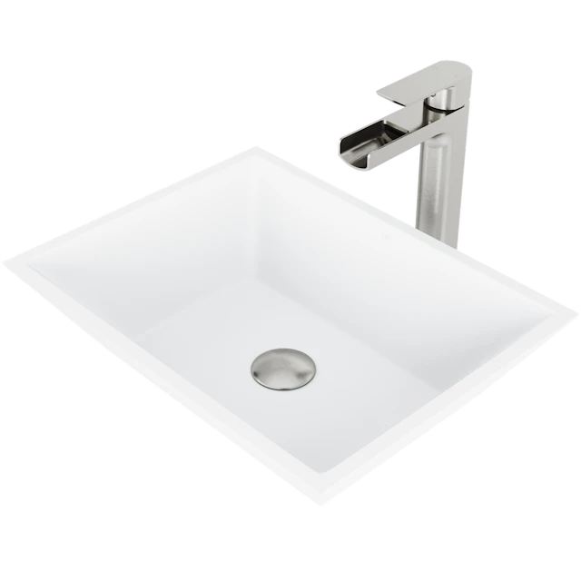 Matte Stone Vinca Composite Rectangular Vessel Bathroom Sink in White with Faucet and Pop-Up Drain - image 1 - other