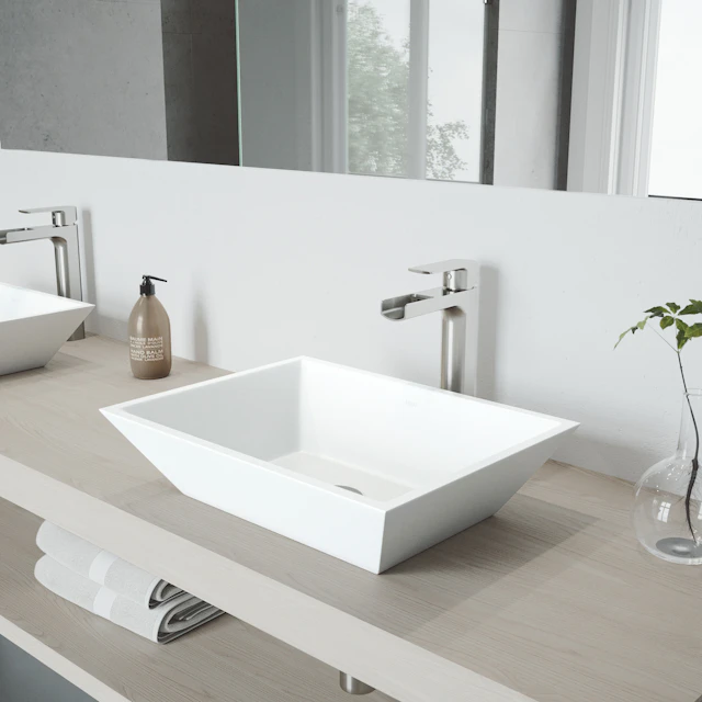 Matte Stone Vinca Composite Rectangular Vessel Bathroom Sink in White with Faucet and Pop-Up Drain - image 3 - other