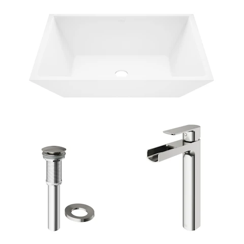 Matte Stone Vinca Composite Rectangular Vessel Bathroom Sink in White with Faucet and Pop-Up Drain - image 4 - other