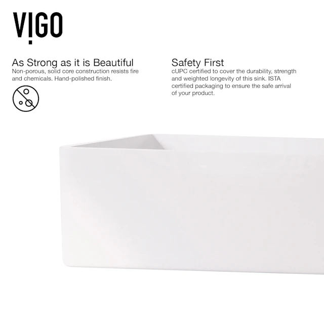 Matte Stone Magnolia Composite Rectangular Vessel Bathroom Sink in White with Faucet and Pop-Up Drain - angle 6 - other