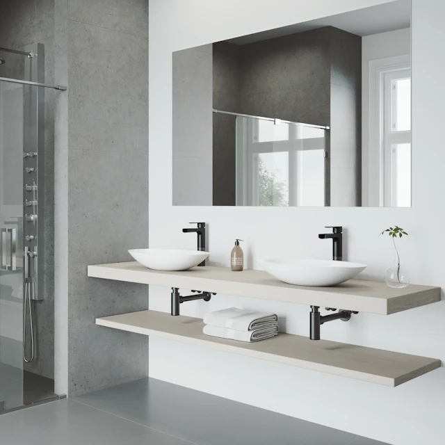 Matte Stone Wisteria Composite Oval Vessel Bathroom Sink in White with Amada Faucet and Pop-Up Drain - angle 2 - other